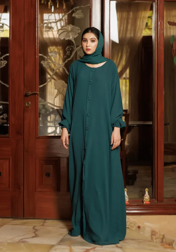 Green Fancy Button Abaya - Image 5