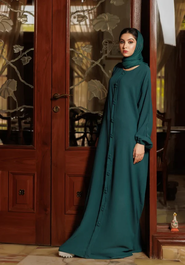 Green Fancy Button Abaya - Image 2