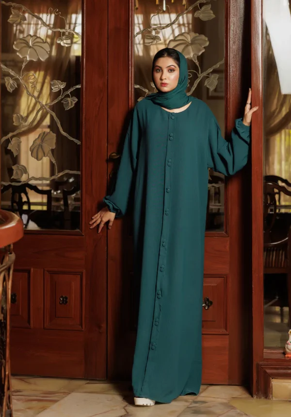 Green Fancy Button Abaya - Image 3