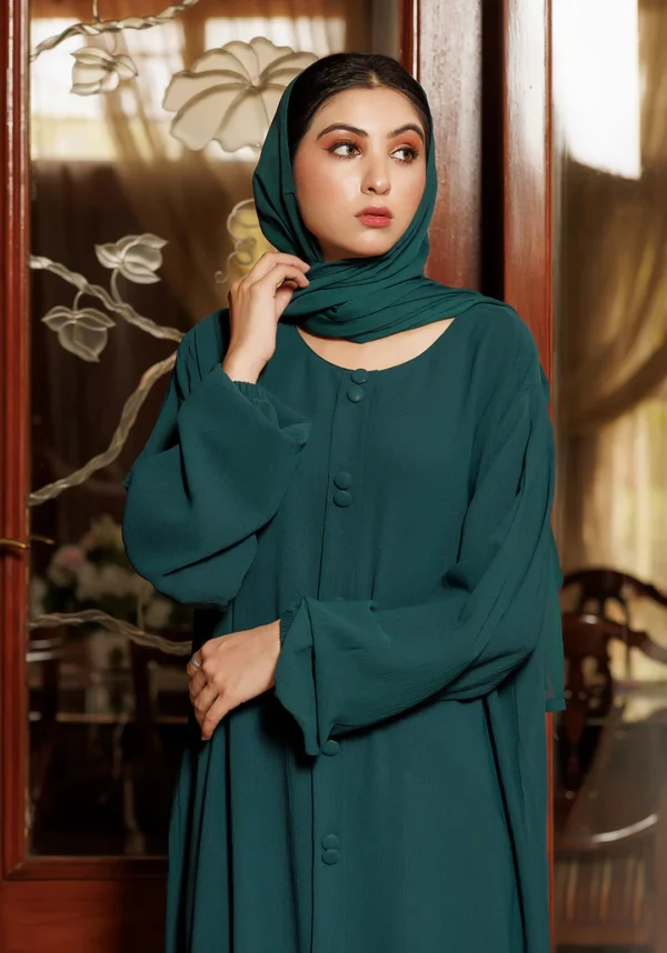 Green Fancy Button Abaya - Image 4