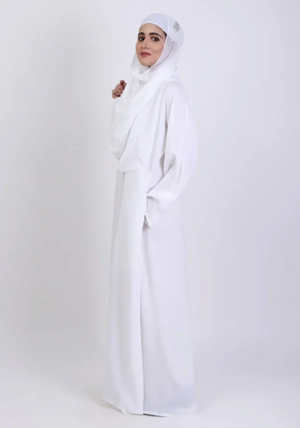 White Basic Front-Closed Abaya - Image 5