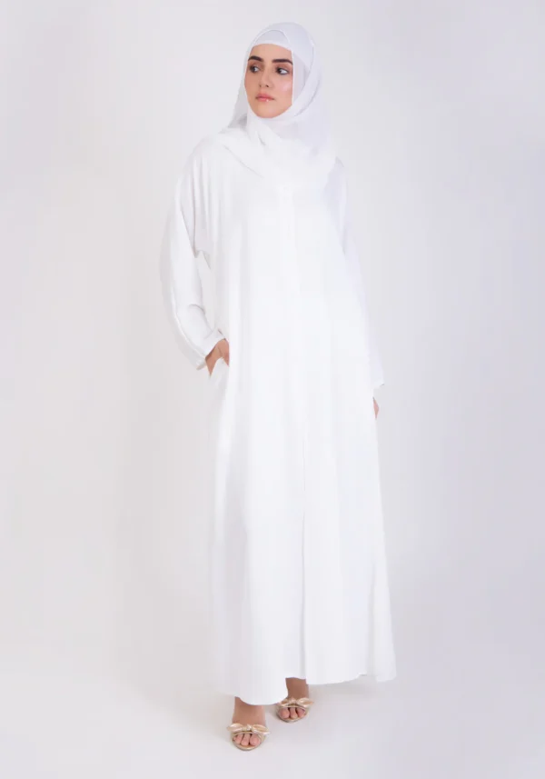 White Basic Front-Open Abaya - Image 2