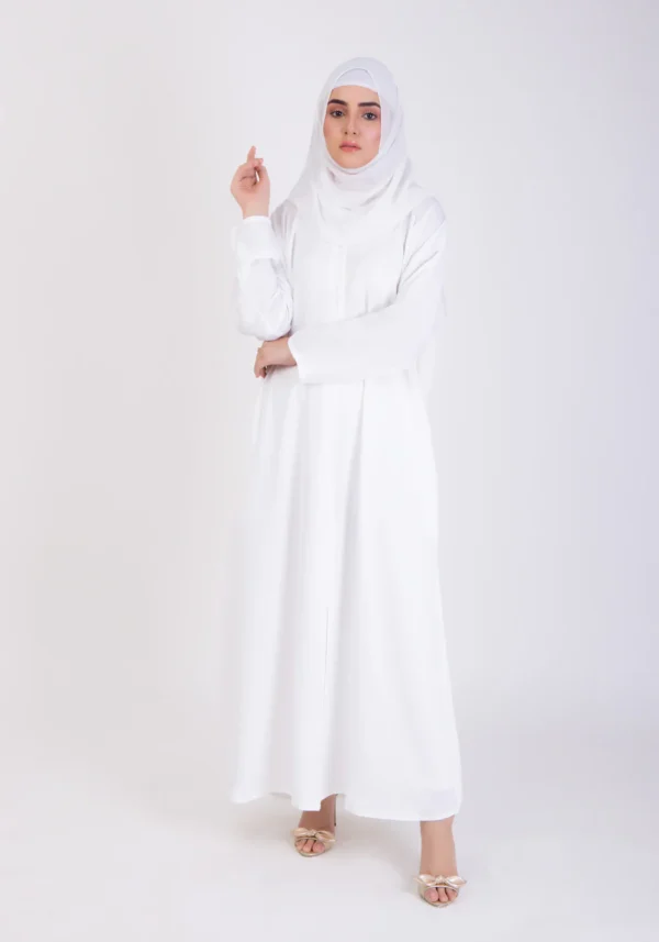 White Basic Front-Open Abaya - Image 3